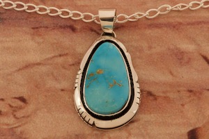 Native American Indian Jewelry Genuine Kingman Turquoise Pendant